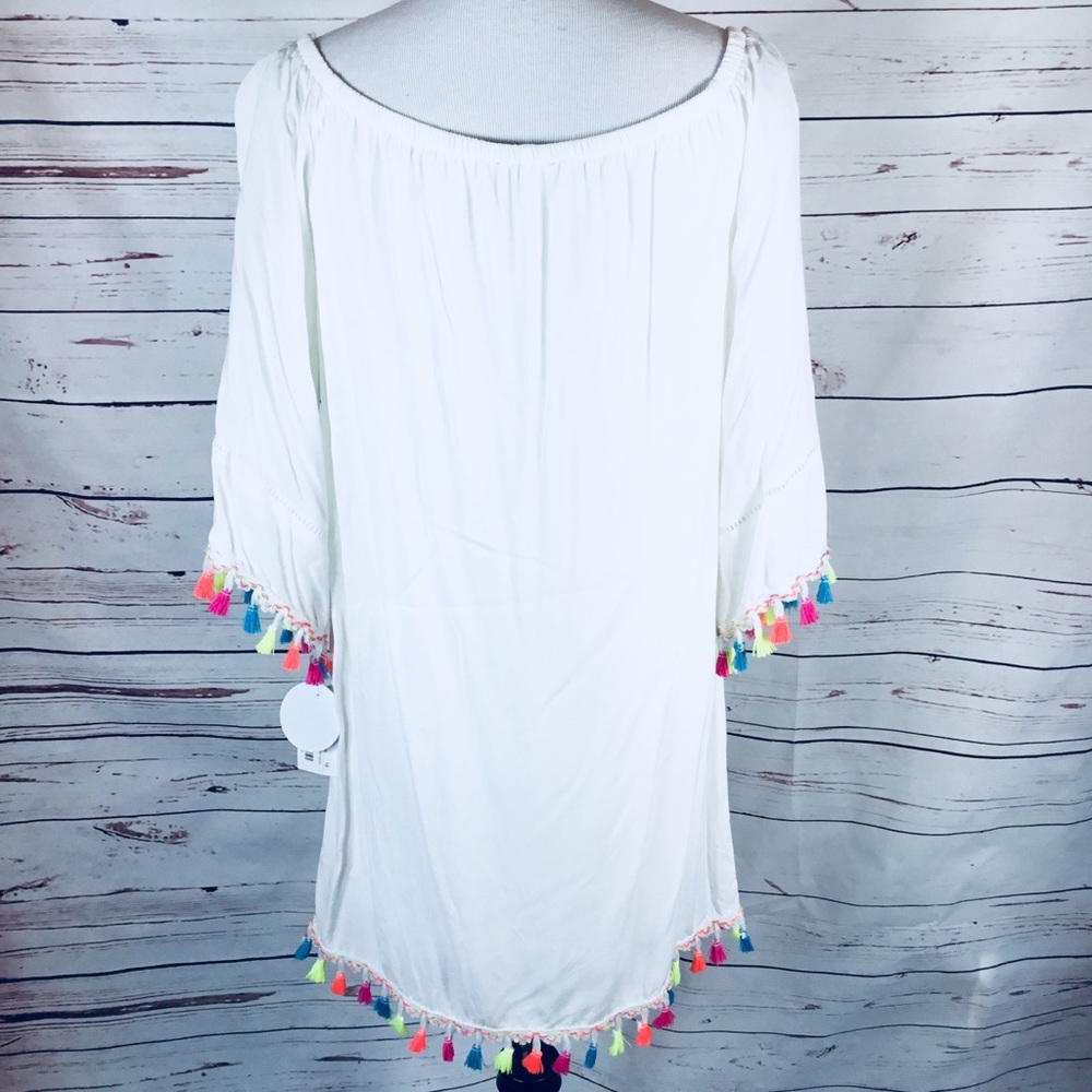 NWT Off Shoulder‎ Summer Dress W/Neon Tassels
